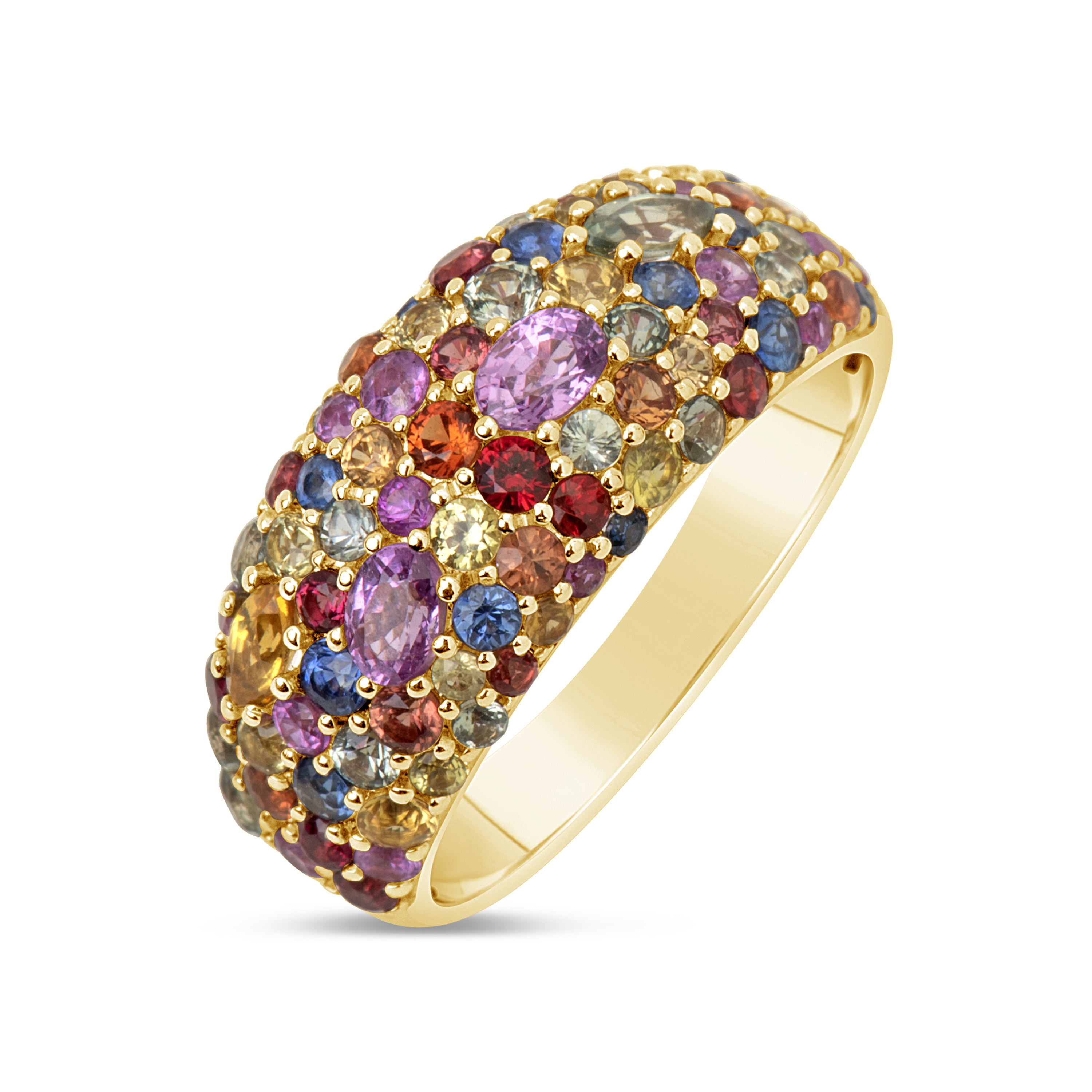 Dilamani Jewelry | Rainbow Sapphire Pave Dome Ring