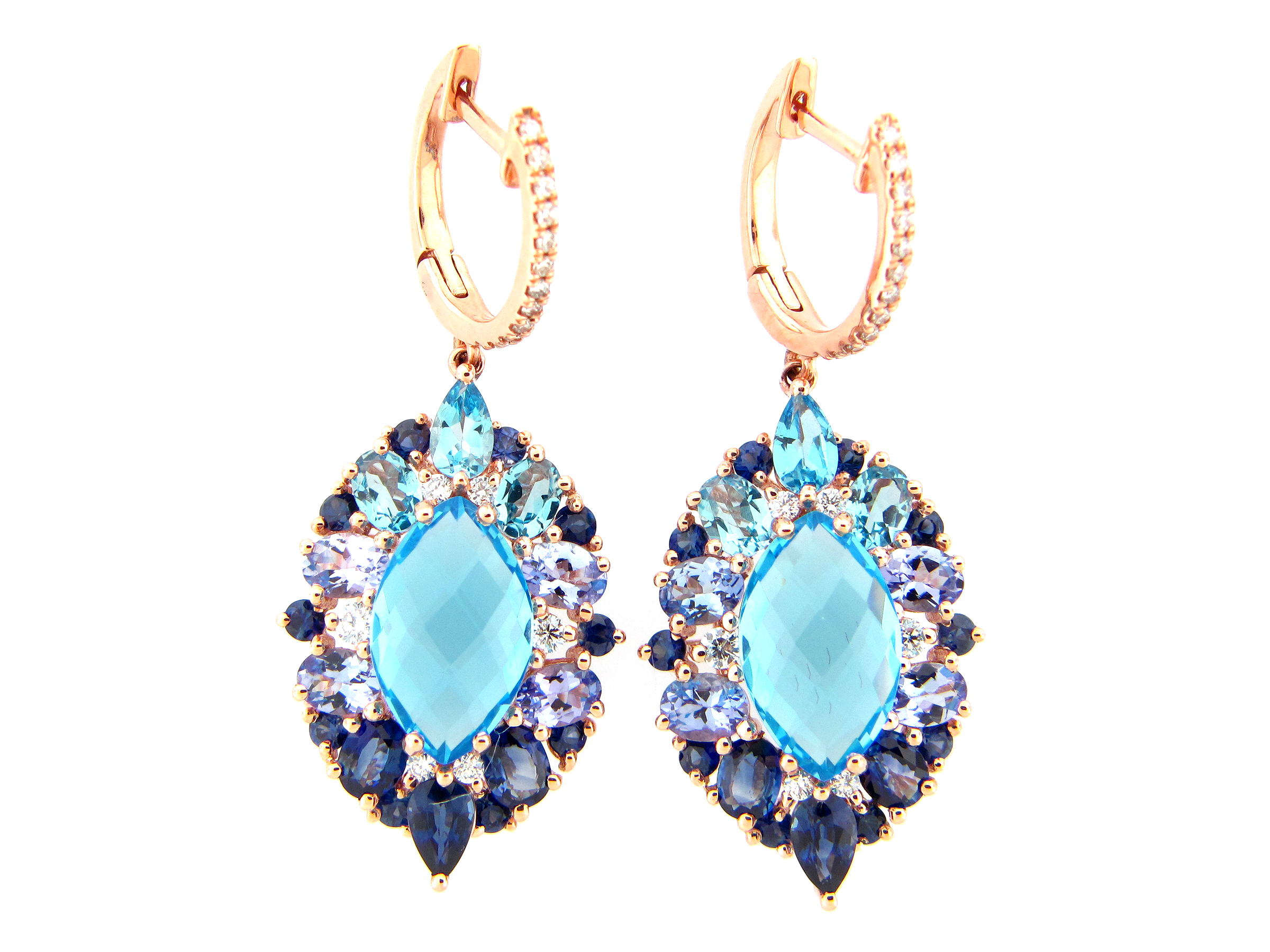 Blue Topaz, Tanzanite, Sapphire & Diamond Marquis Earring
