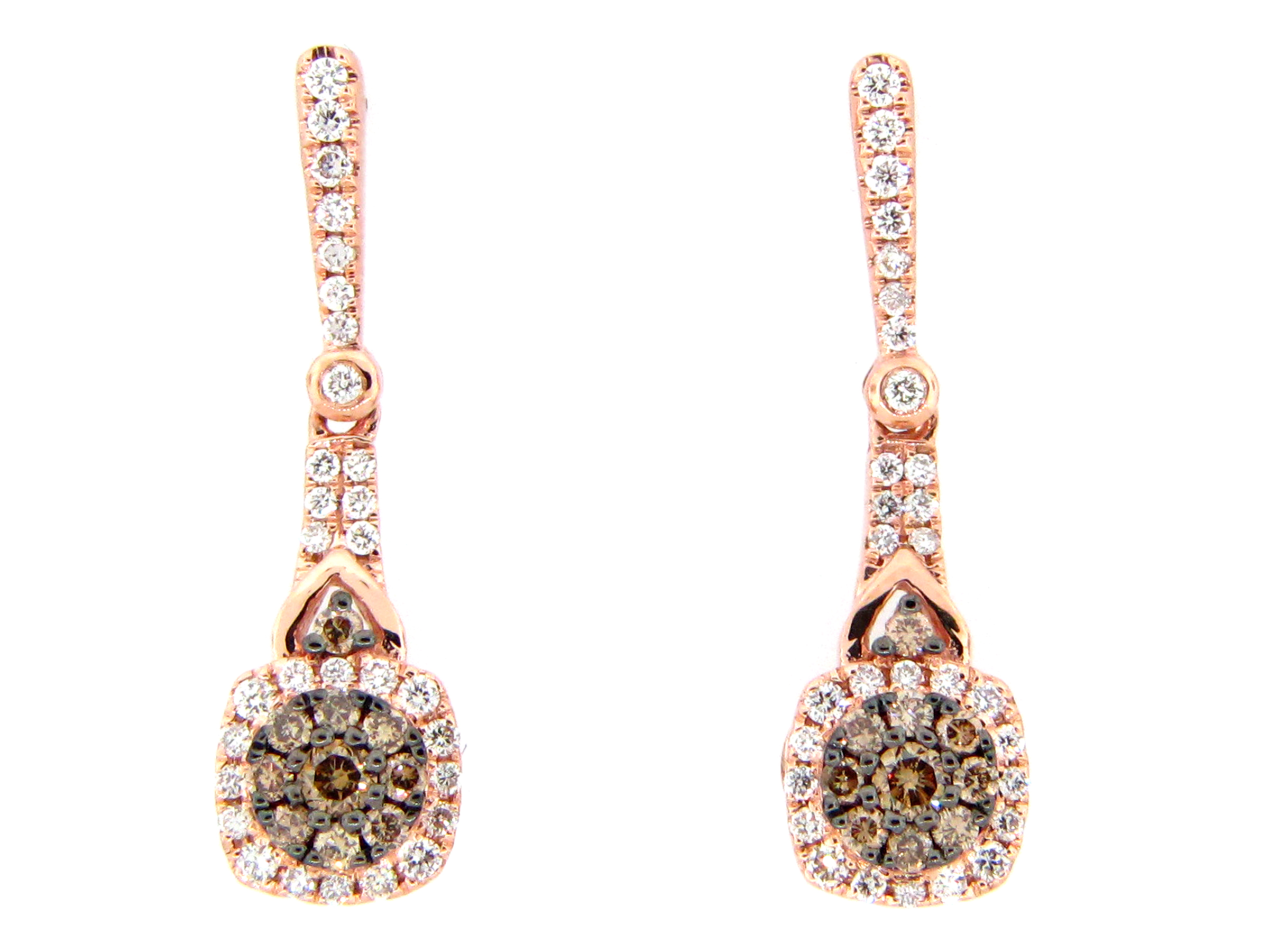 Brown White Diamond Cluster Drop Earrings