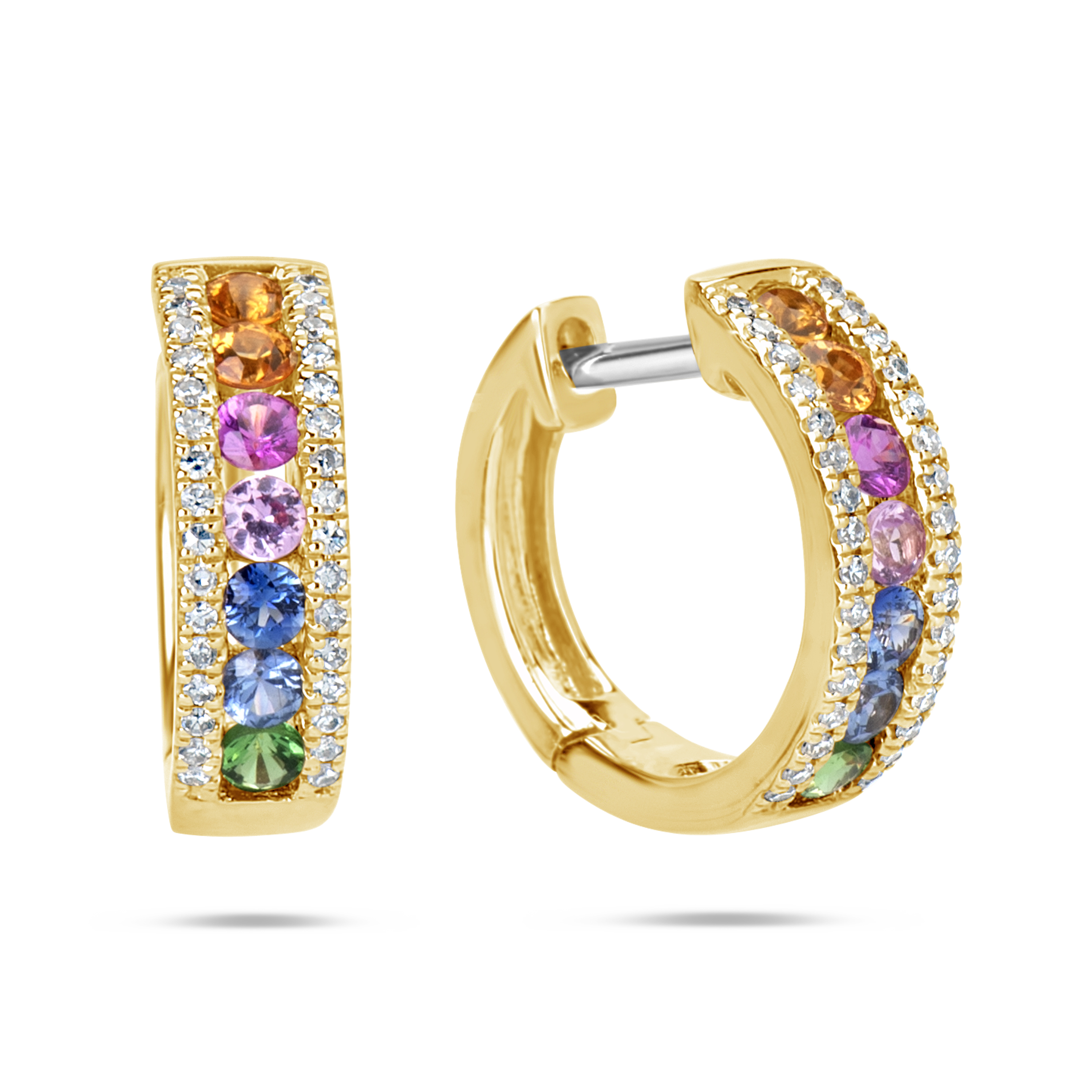 Rainbow Sapphire & Diamond Huggie Earring