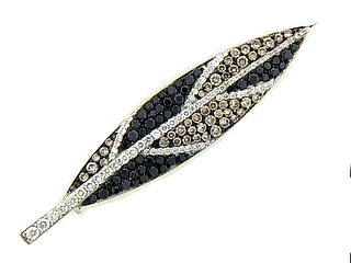Black Brown & White Diamond Pave Feather Brooch