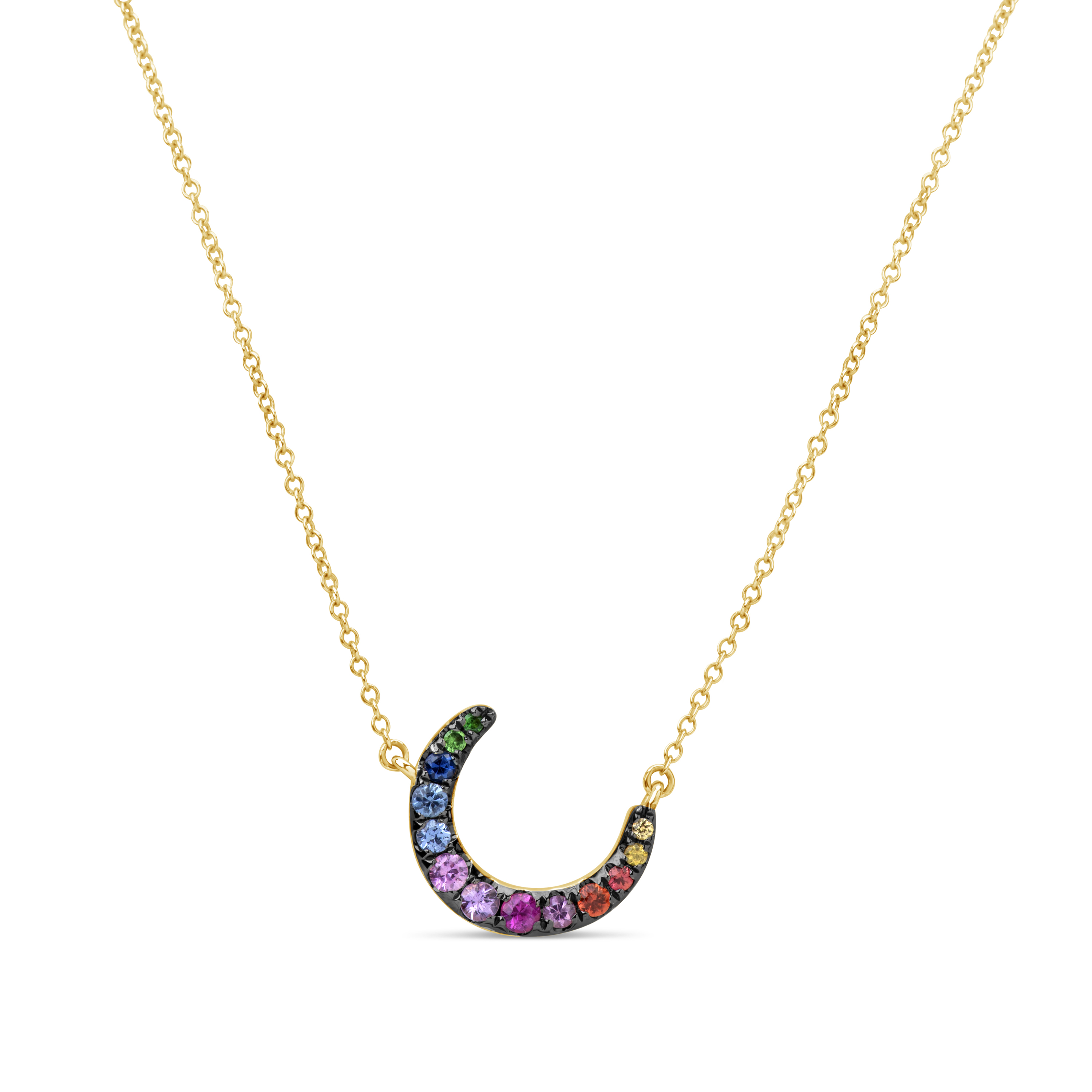 Rainbow Sapphire Moon Pendant Necklace