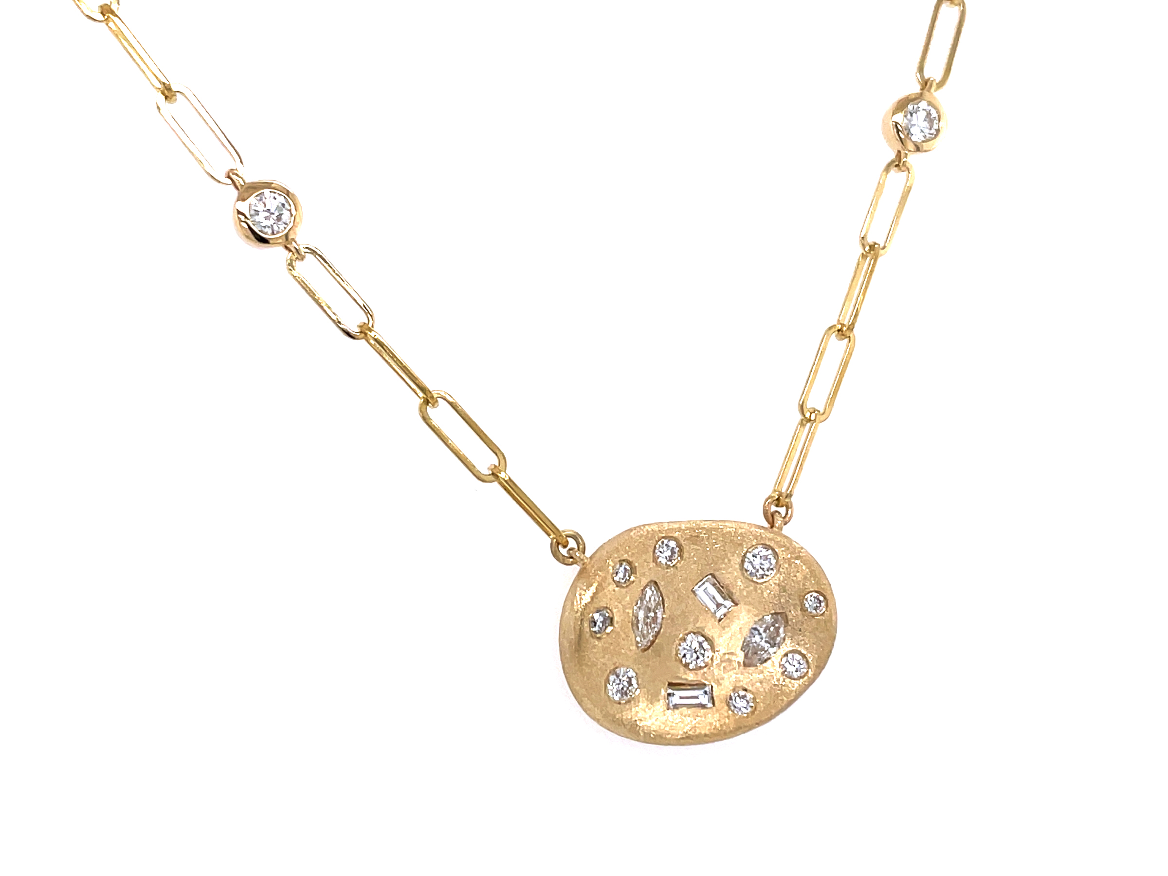 Diamond Baguette Marquis Round Flush Scattered Necklace