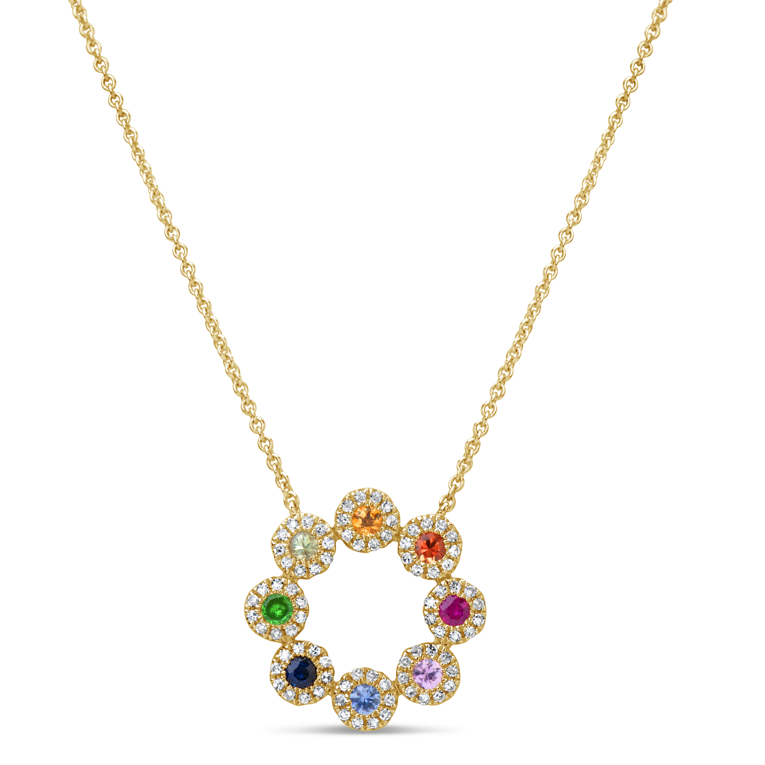 Rainbow Sapphire & Diamond Pendant Necklace