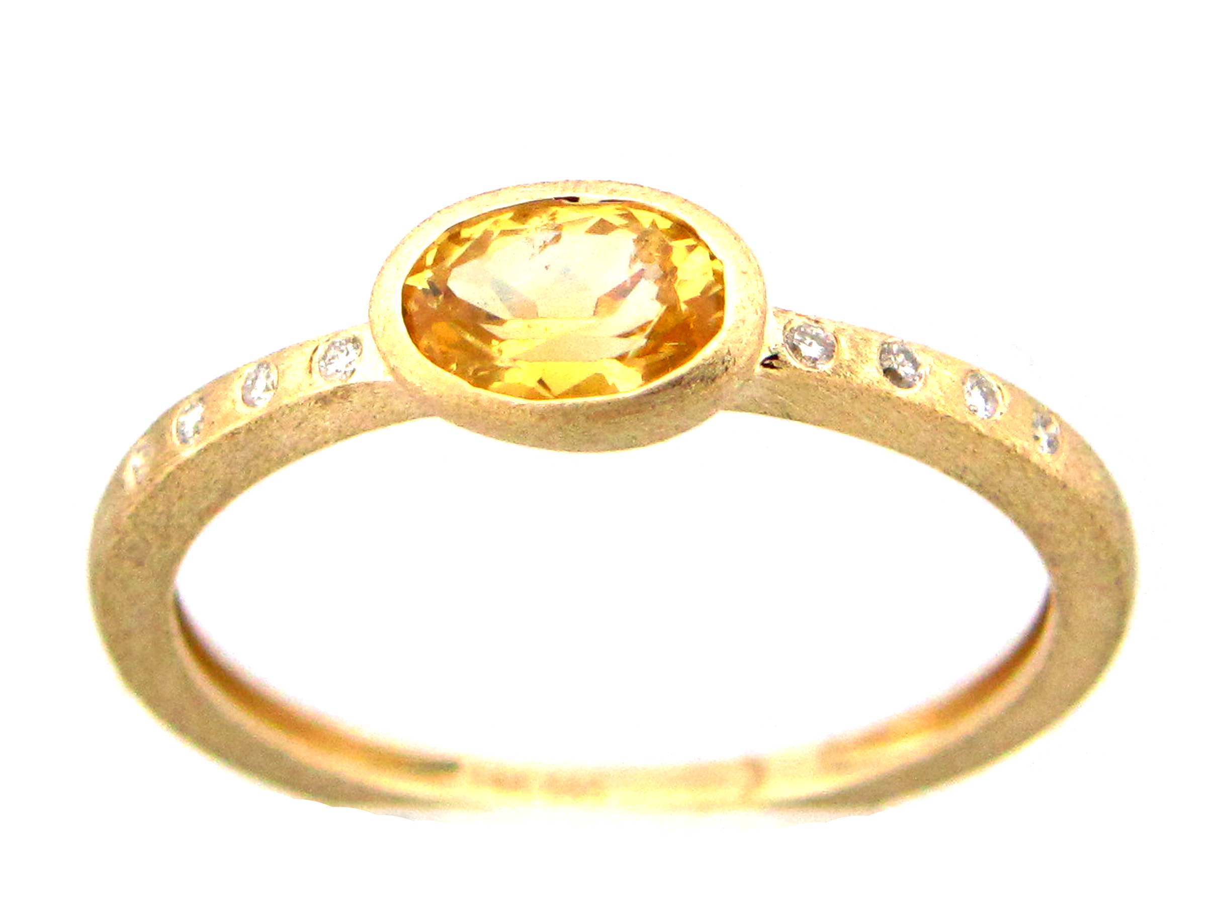 Yellow Sapphire Oval Bezel & Diamond Ring