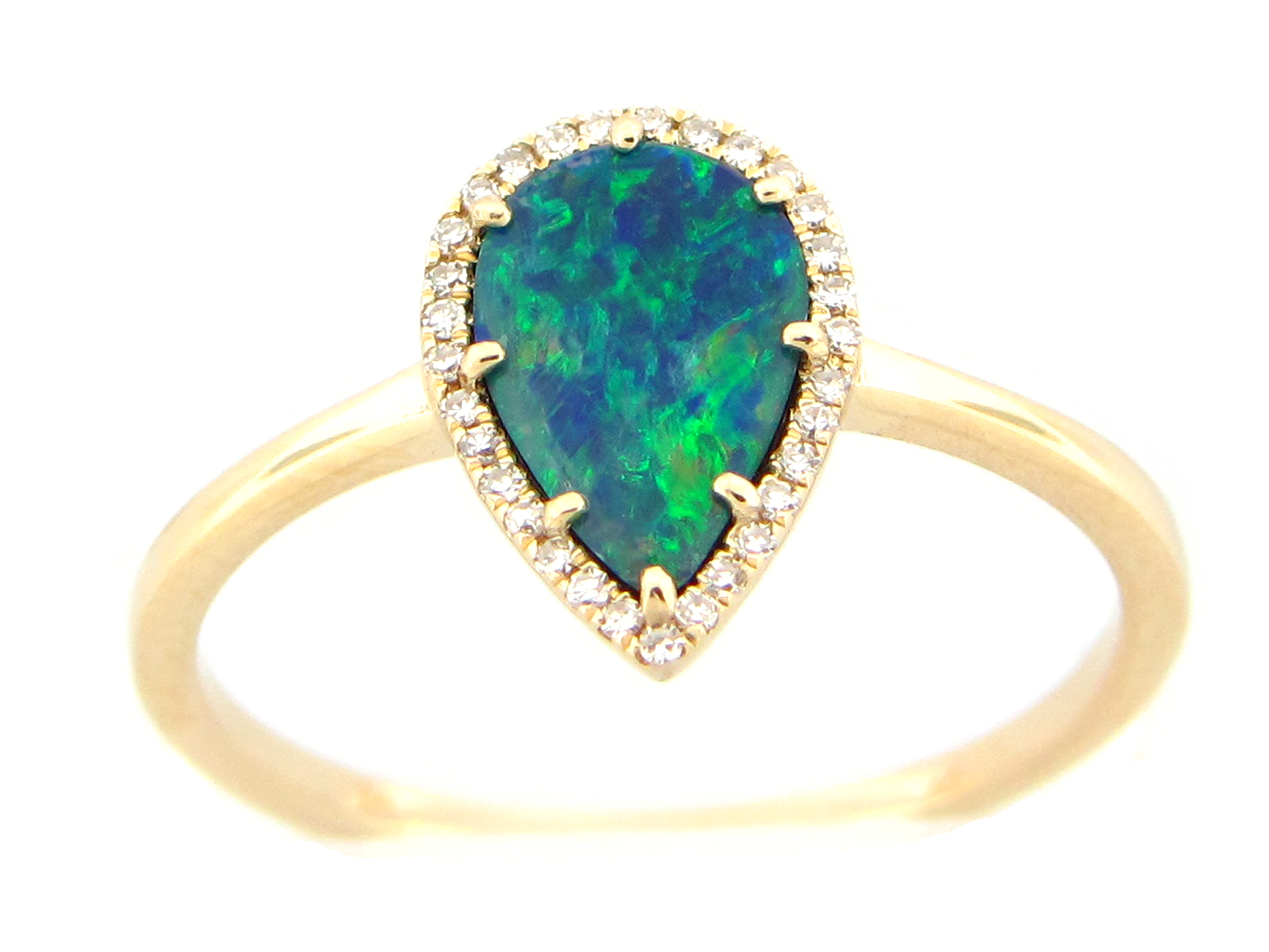 Black Opal Doublet & Diamond Pear Ring