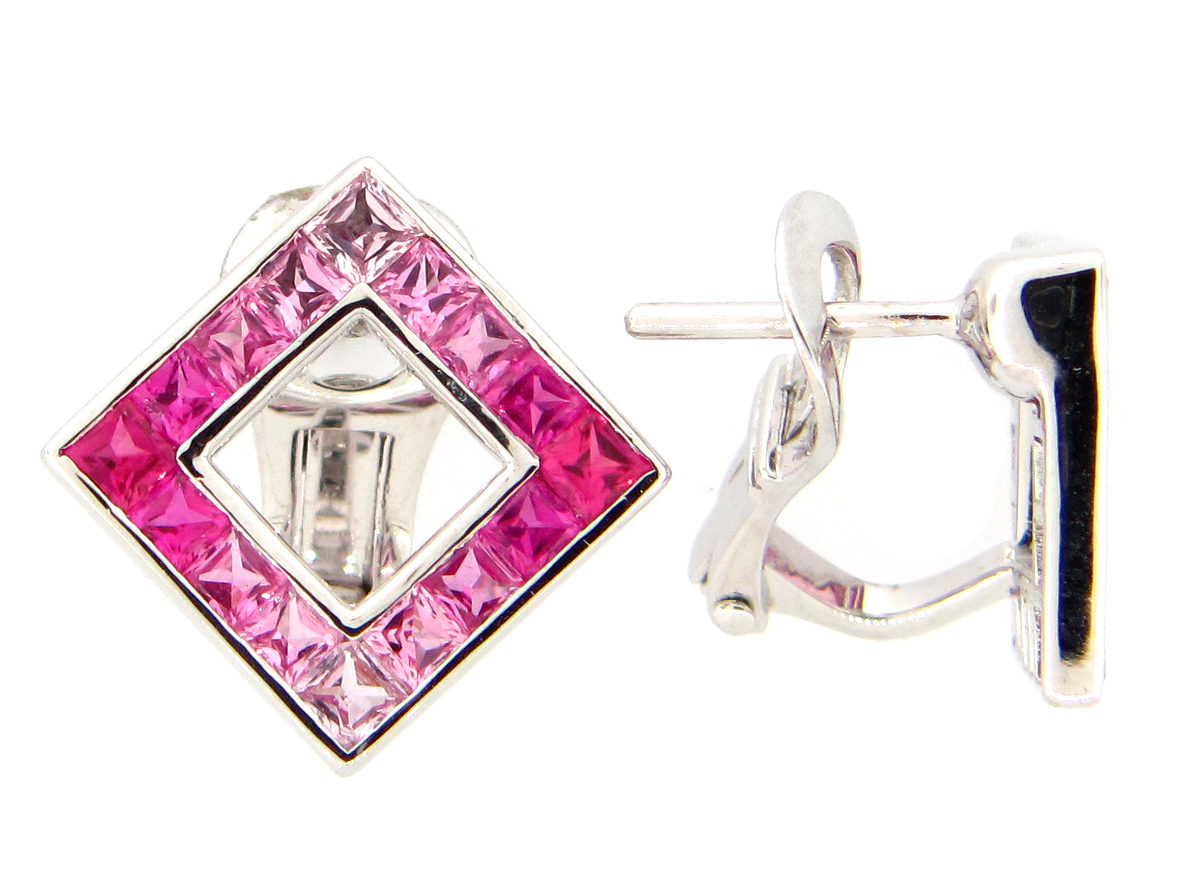 Pink Sapphire Princess Square Earring