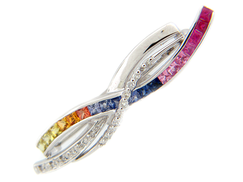 Rainbow Sapphire & Diamond Brooch