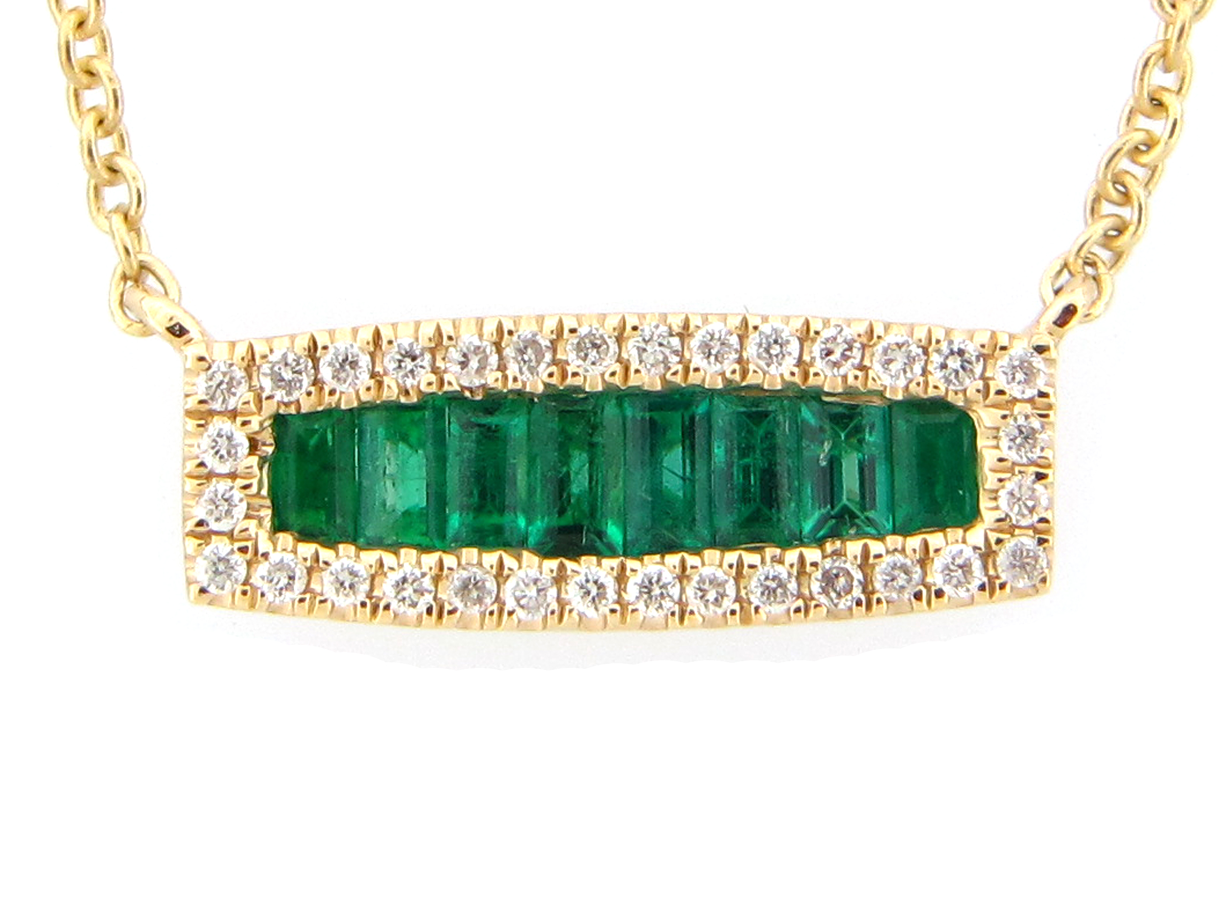Emerald Baguette & Diamond Bar Necklace