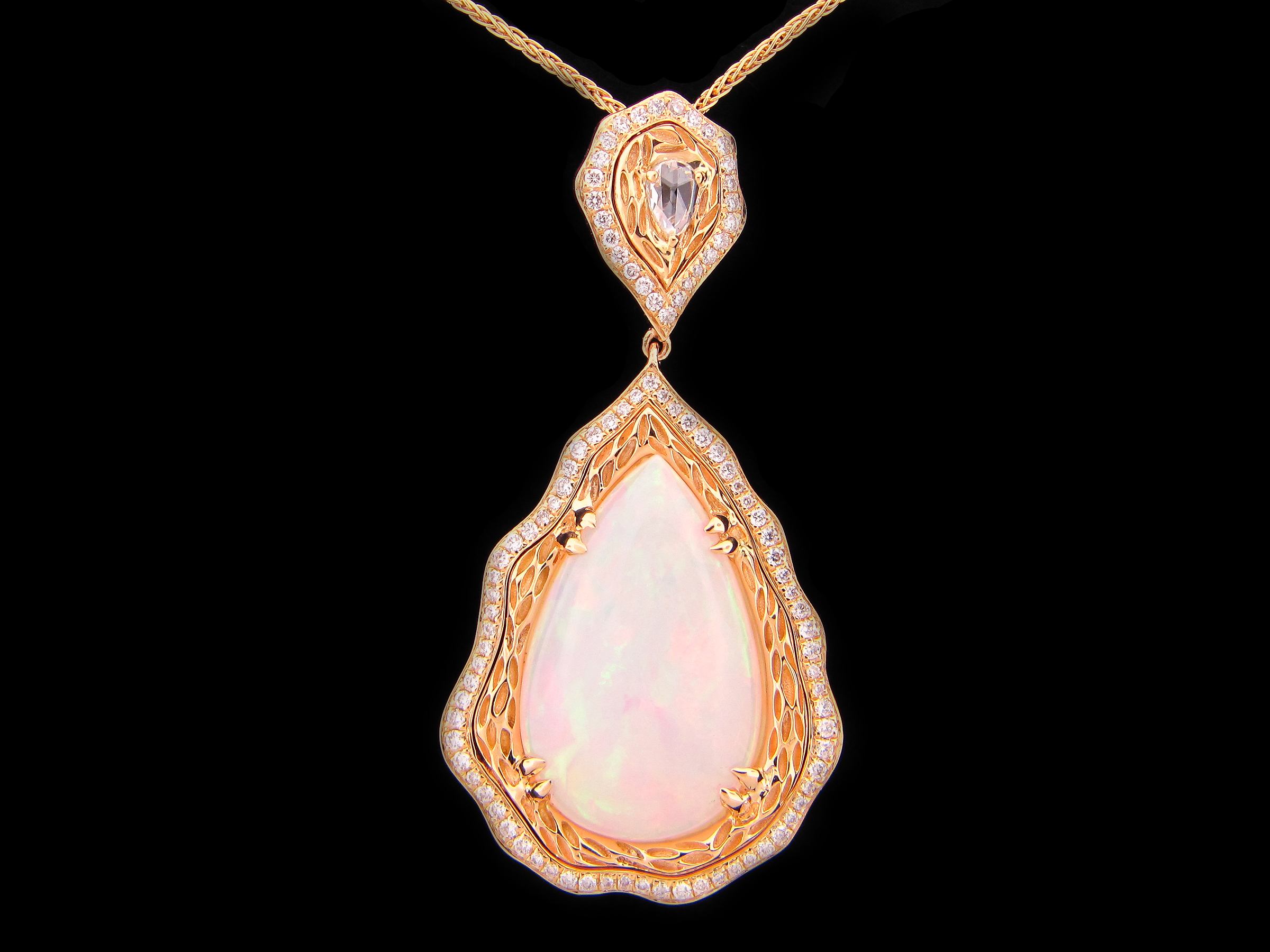 Large Pear Shape Opal & Diamond Pendant