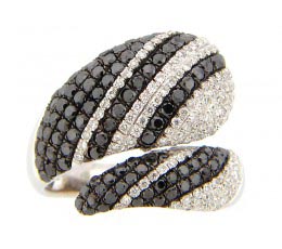Black & White Diamond Striped  Pave Tapered Wrap Around Ring