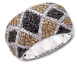 Micro-Pave Black, Champagne & White Diamond Ring