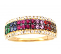 Rainbow Sapphire, Tsavorite & Diamond Ring