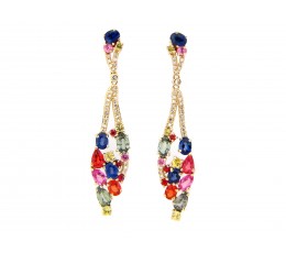 Rainbow Sapphire & Diamond Drop Earring