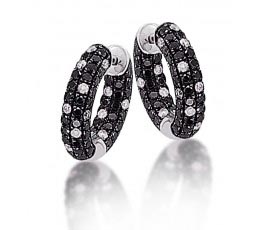 Micro Pave Black & White Diamond Scattered Hoop Earring