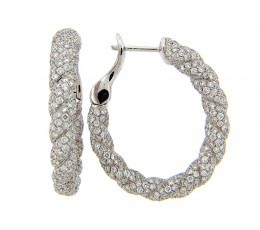 Large Pave Diamond Twist Hoop Earring