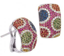 Micro-Pave Fancy Color Sapphire, Tsavorite & Diamond Earrings