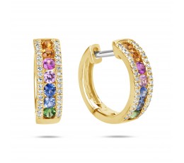 Rainbow Sapphire & Diamond Huggie Earring