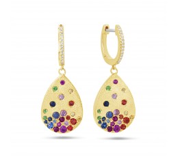 Rainbow Sapphire & Diamond Pear Earring