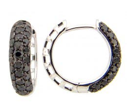 Black Diamond 3 Row Pave Hoop Earring