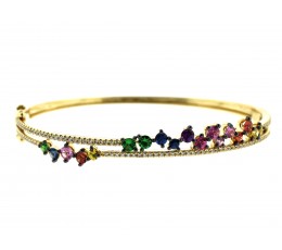 Rainbow Sapphire, Tsavorite & Diamond 2 Row Bangle