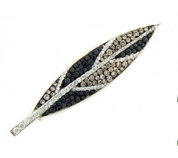 Black Brown & White Diamond Pave Feather Brooch