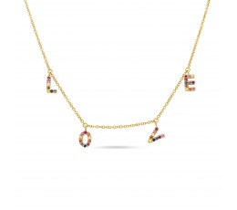 Rainbow Sapphire "LOVE" Charm Necklace