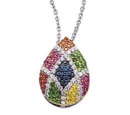 Micro-Pave Fancy Color Sapphire, Tsavorite & Diamond Pendant