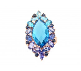 Blue Topaz, Tanzanite, Sapphire & Diamond Marquis Ring