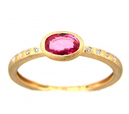Pink Sapphire Oval Bezel & Diamond Ring