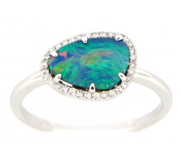 Black Opal Doublet & Diamond halo ring