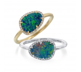 Black Opal Doublet & Diamond halo ring