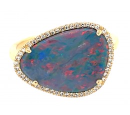 Black Opal Doublet & Diamond Ring