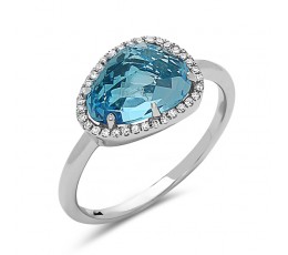 Blue Topaz Diamond Halo Ring