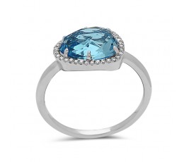 Blue Topaz Diamond Halo Ring