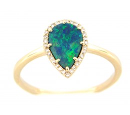 Black Opal Doublet & Diamond Pear Ring