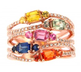 Rainbow Sapphire & Diamond 5 Strand Ring