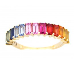 Rainbow Sapphire Baguette Ring