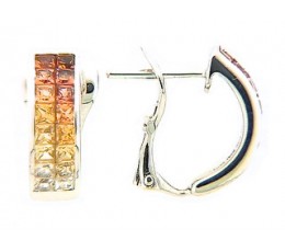 Orange & Yellow Sapphire Graduated 2 Row Invisible Earring