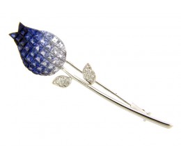 Sapphire & Diamond Flower Brooch