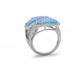 Rose Cut Turquoise 3 Stone Diamond Ring