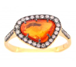 Rose cut Orange Sapphire & Diamond ring