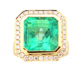 Emerald & Diamond Large Center Ring GIA Cert