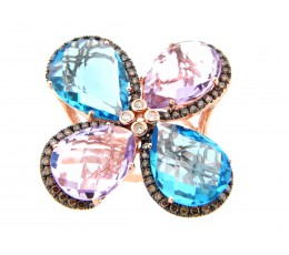 Gemstone & Diamond Flower Ring