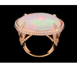 Large Oval Ethiopian Opal & Diamond Ring